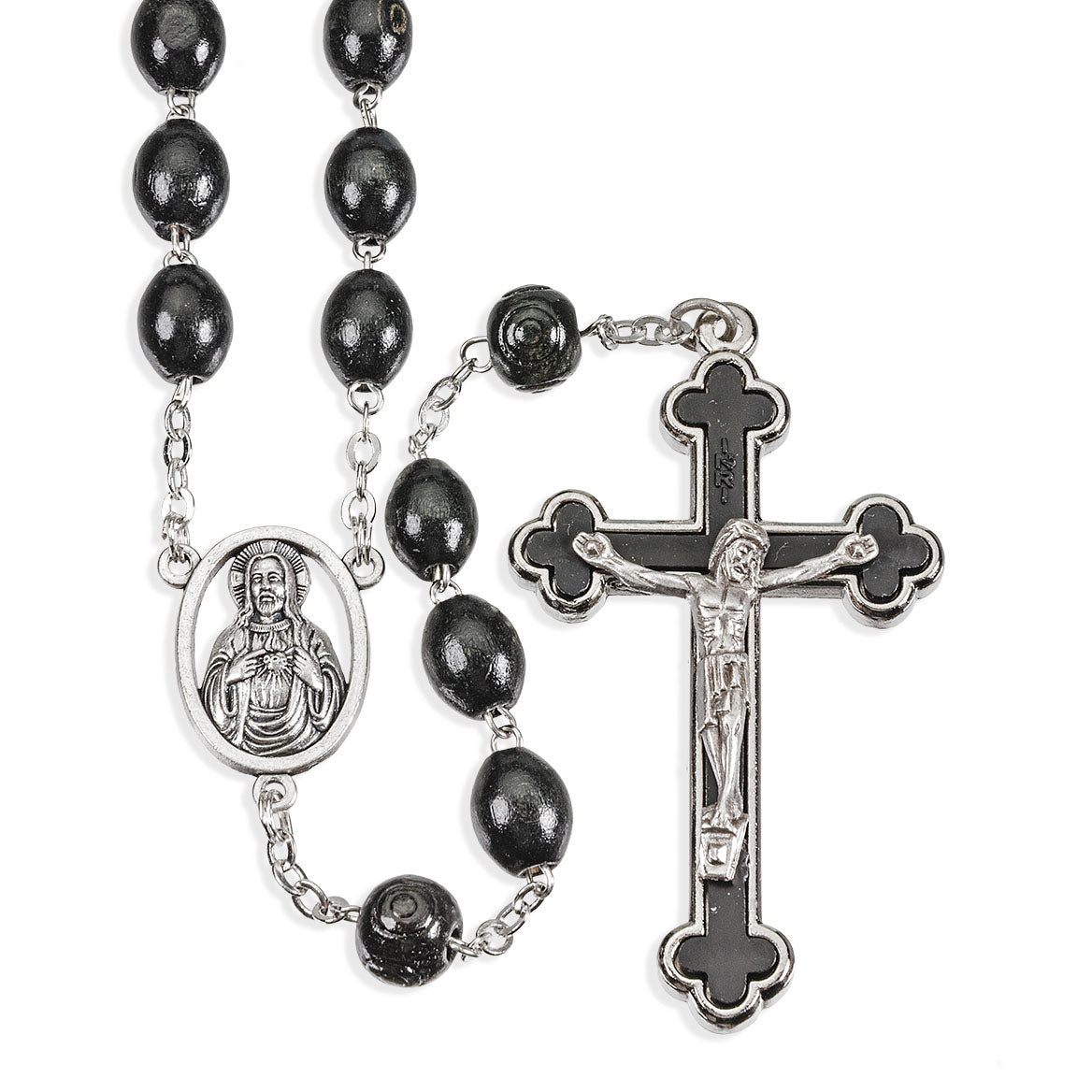 10mm Black Large Wood Bead Rosary 1701BK