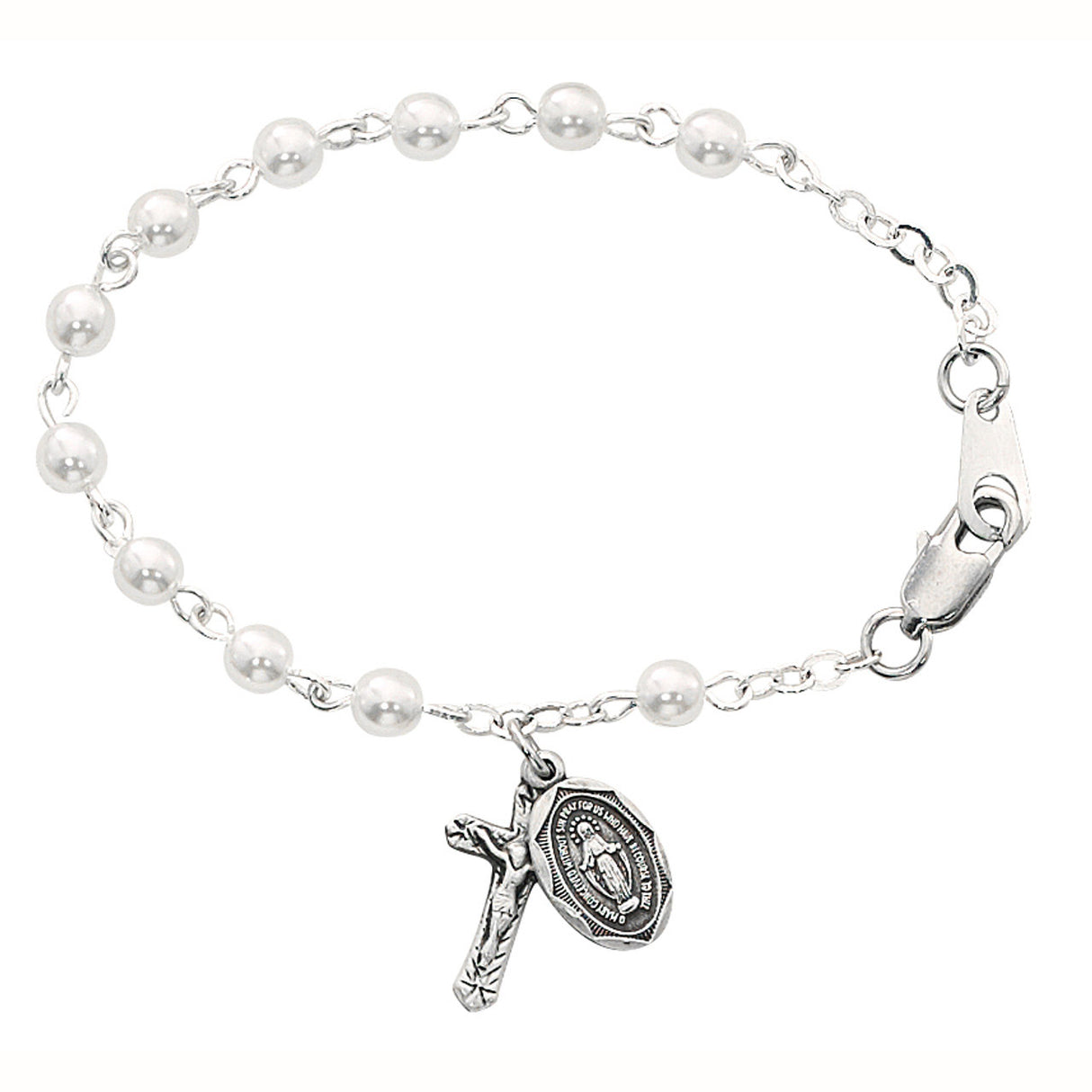 Baby Rosary Bracelet with Pearl Glass Beads  BR177D