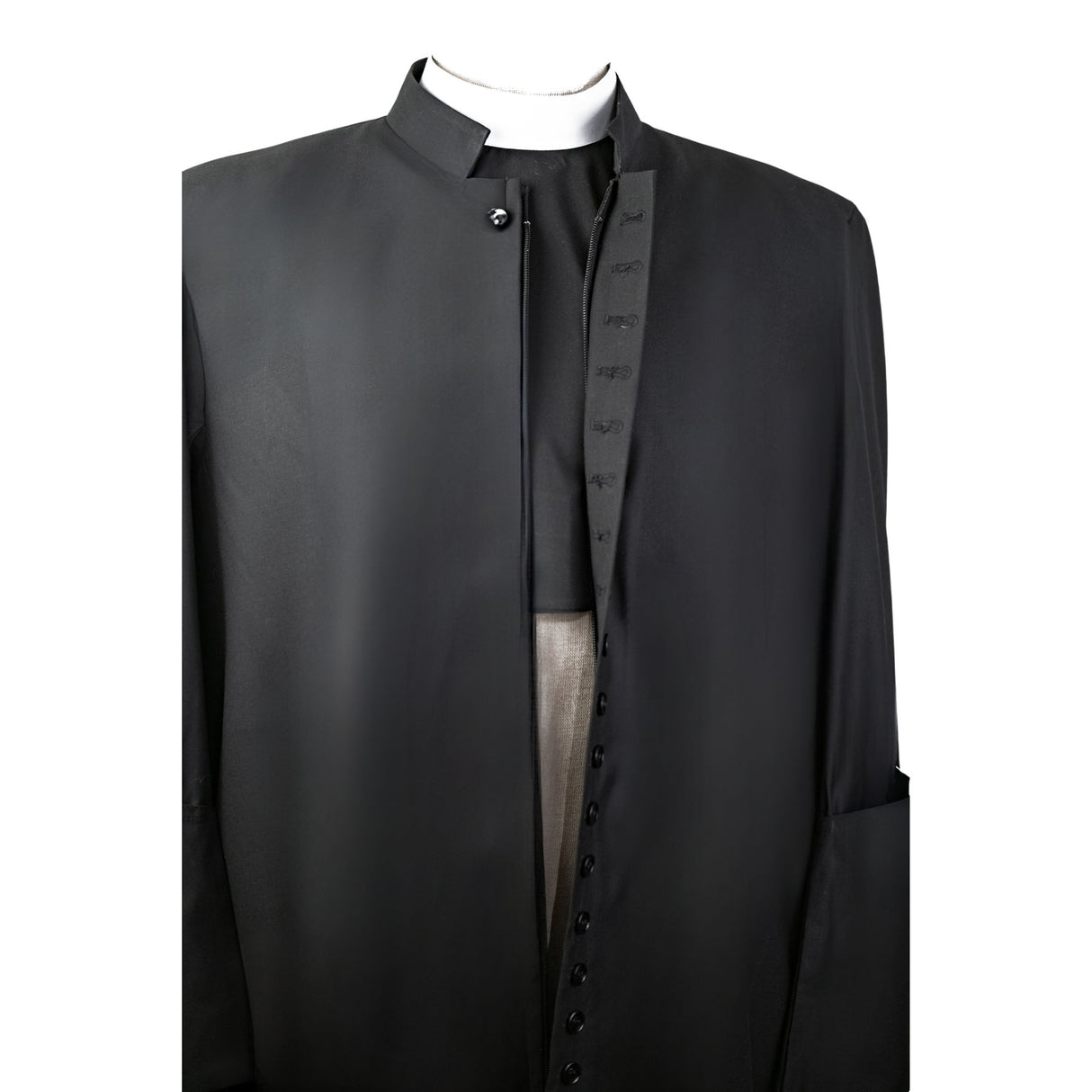 33 Button Black Clergy Cassock with Zipper