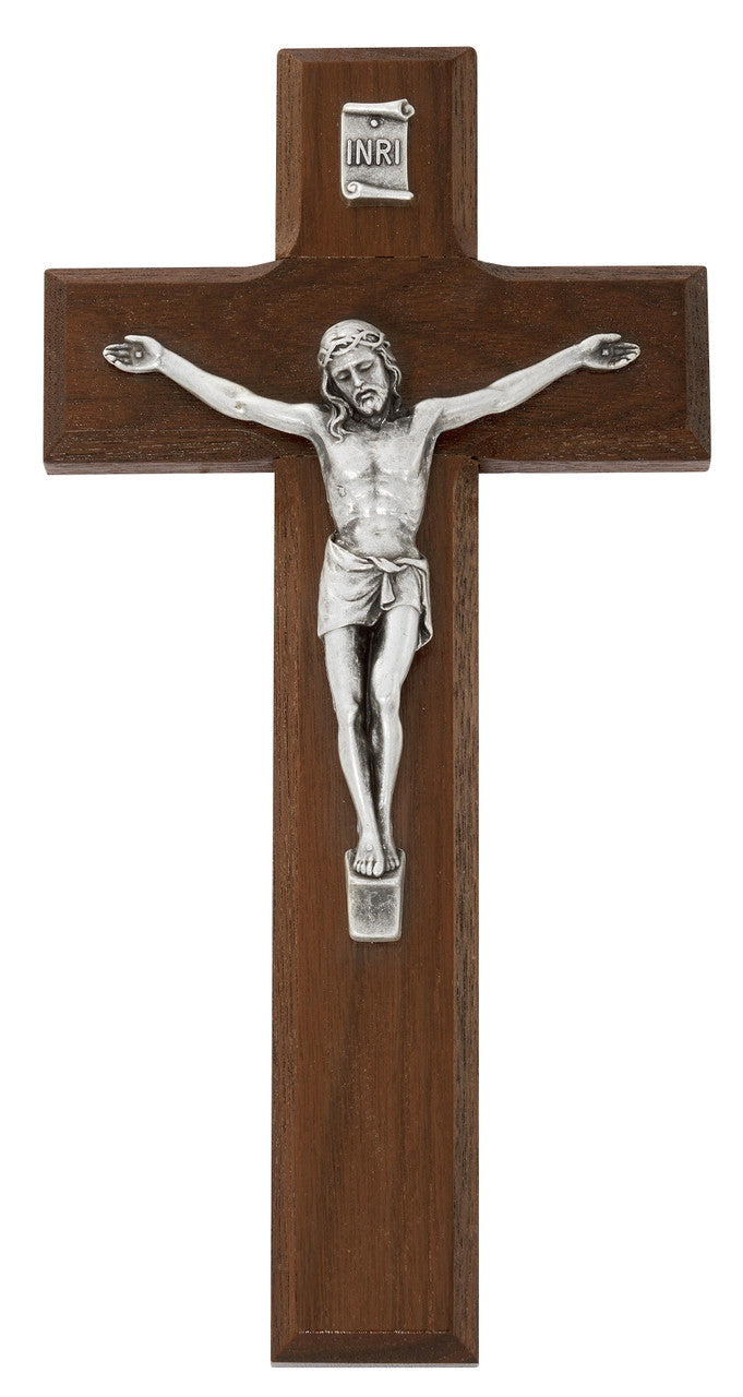 8 IN BEVELED WALNUT/SILVER CRUCIFIX 79-70