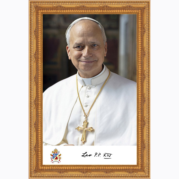19x29 inch Signed Pope Leo XIV Formal Portrait in Gold Frame