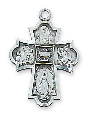 Sterling Silver 4 Way Medal with Chalice Center   L573