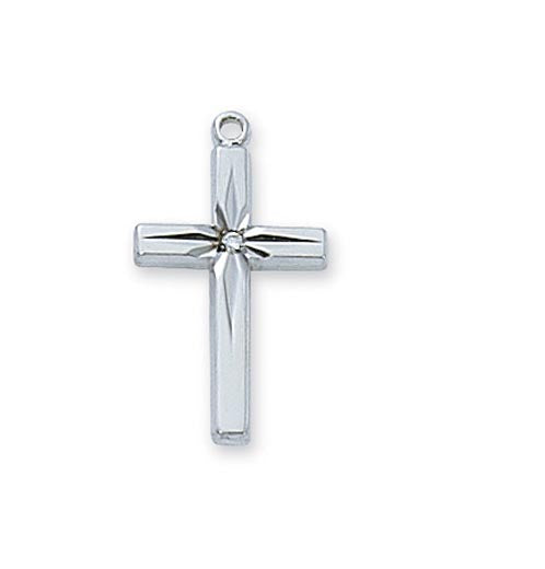 Engraved Sterling Silver Cross with Crystal Necklace L7004