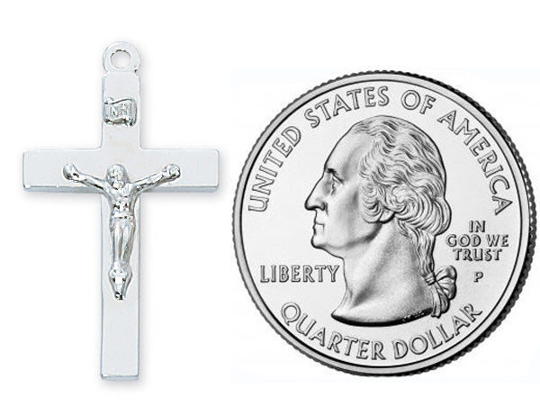 Small Sterling Silver 1-1/8" Crucifix Pendant   L9116