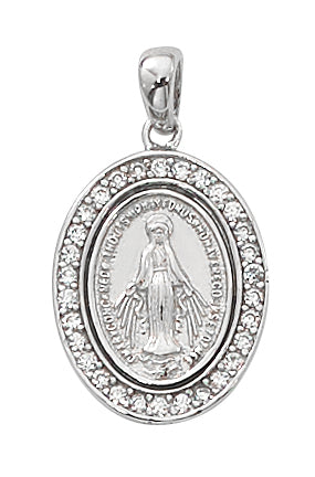 Oval Sterling Miraculous Medal with Crystal Stone  no. L701