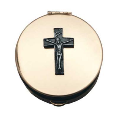 Brass Pyx with Crucifix Size 1 - holds 6-9 hosts