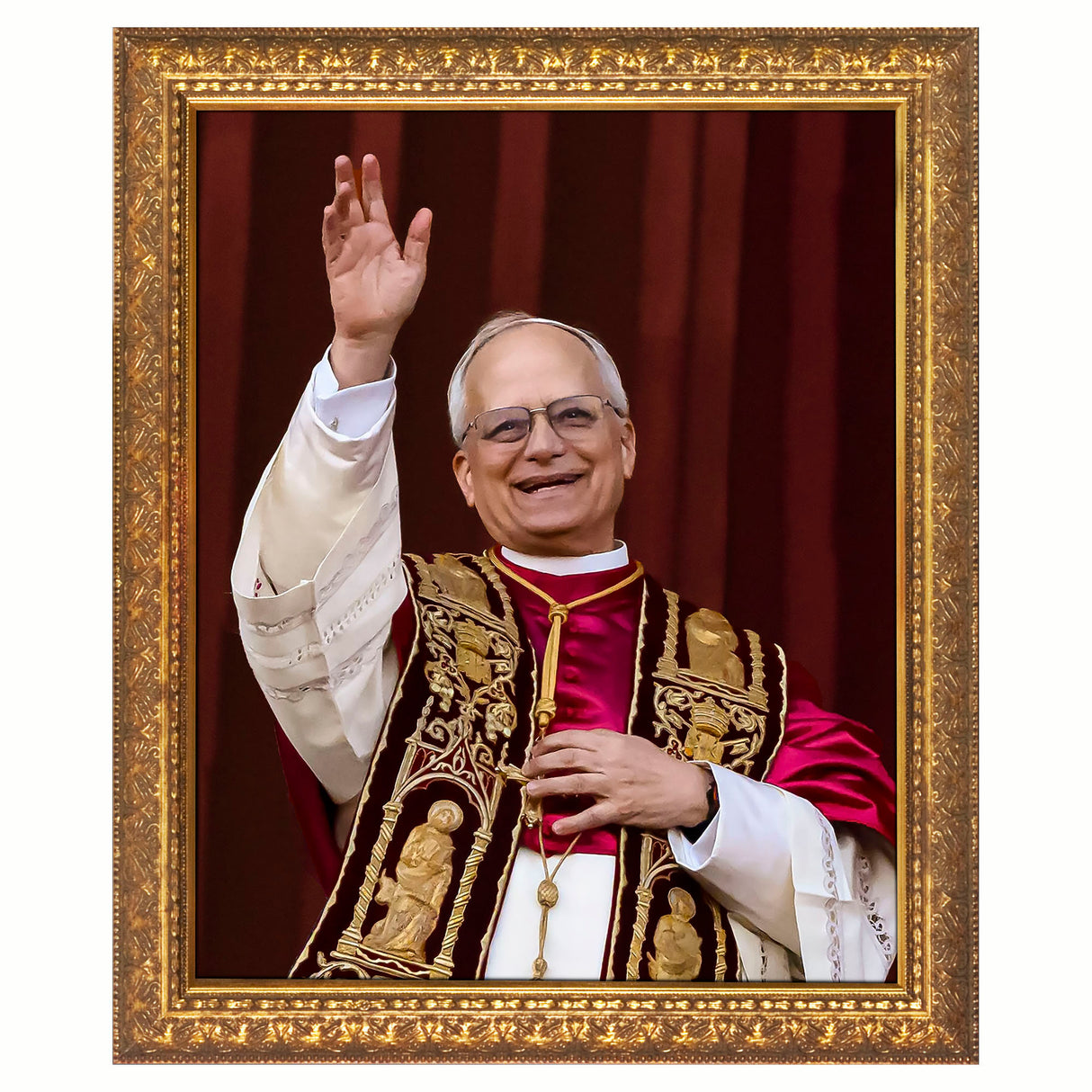16x20 Pope Leo XIV Waving in Celebration in Gold Frame