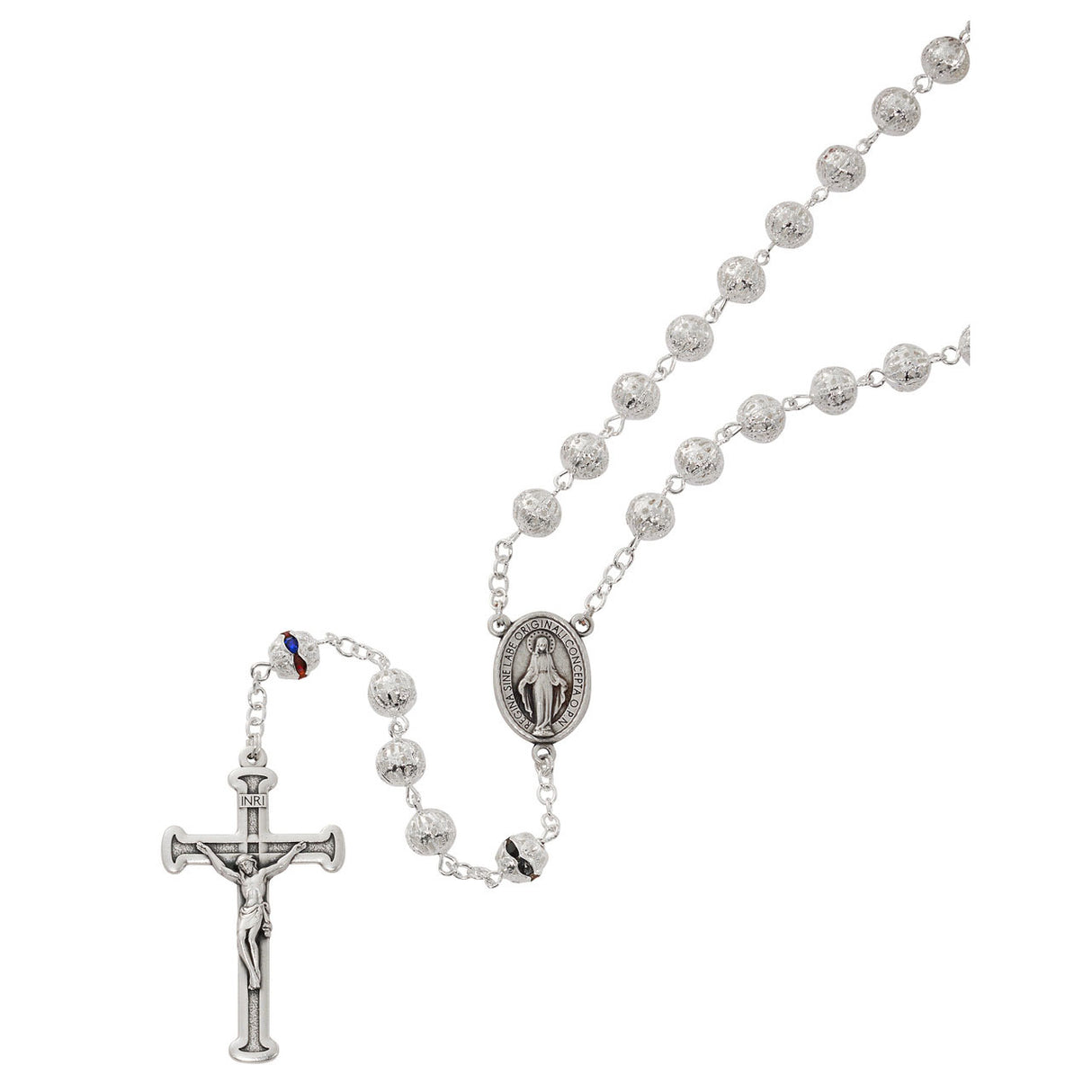 7mm Silver Filigree Rosary w Colored Crystal "OF" Beads R964F