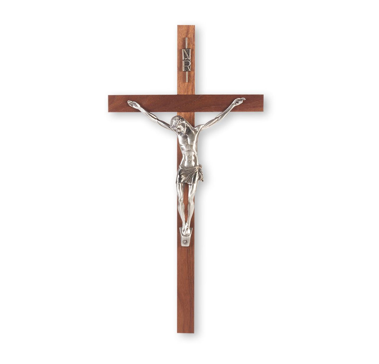 13 inch Furniture Walnut & Deluxe Pewter Crucifix 23P-13W2
