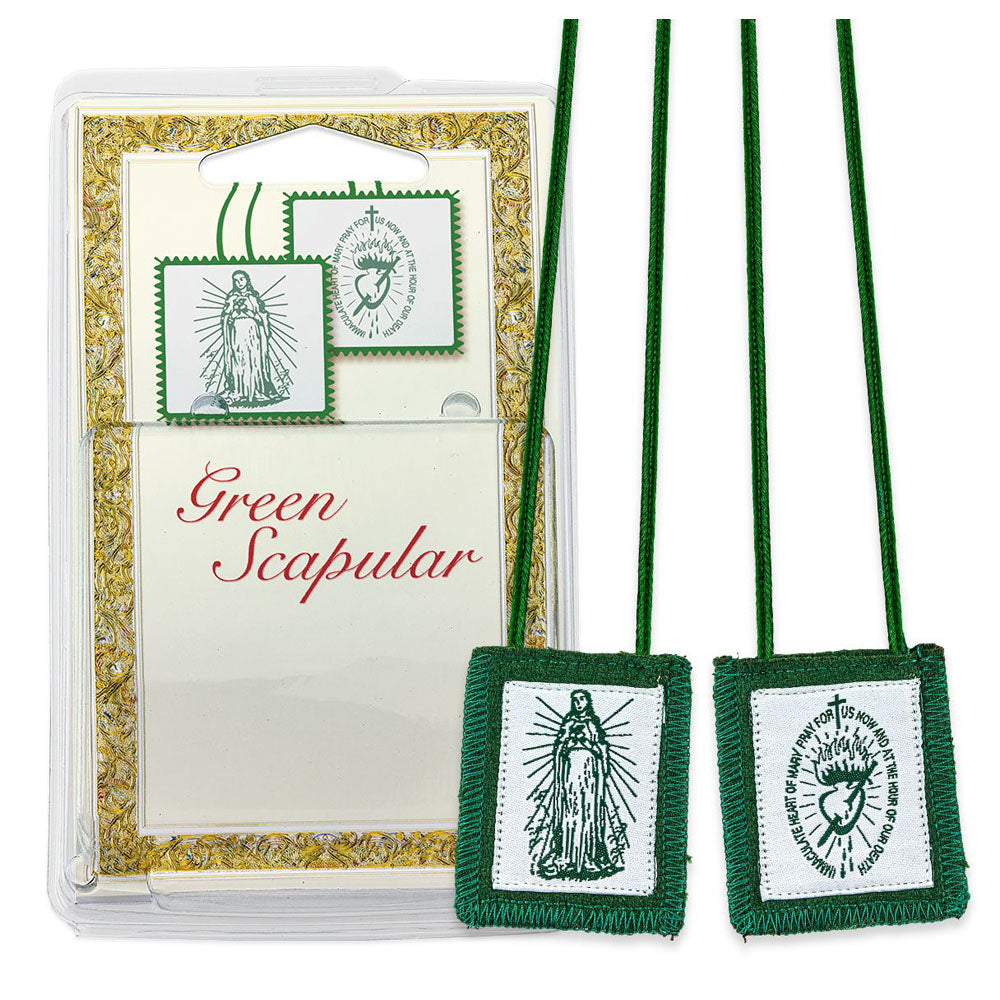 Green Wool Blend Scapular in Deluxe Packaging 1505X