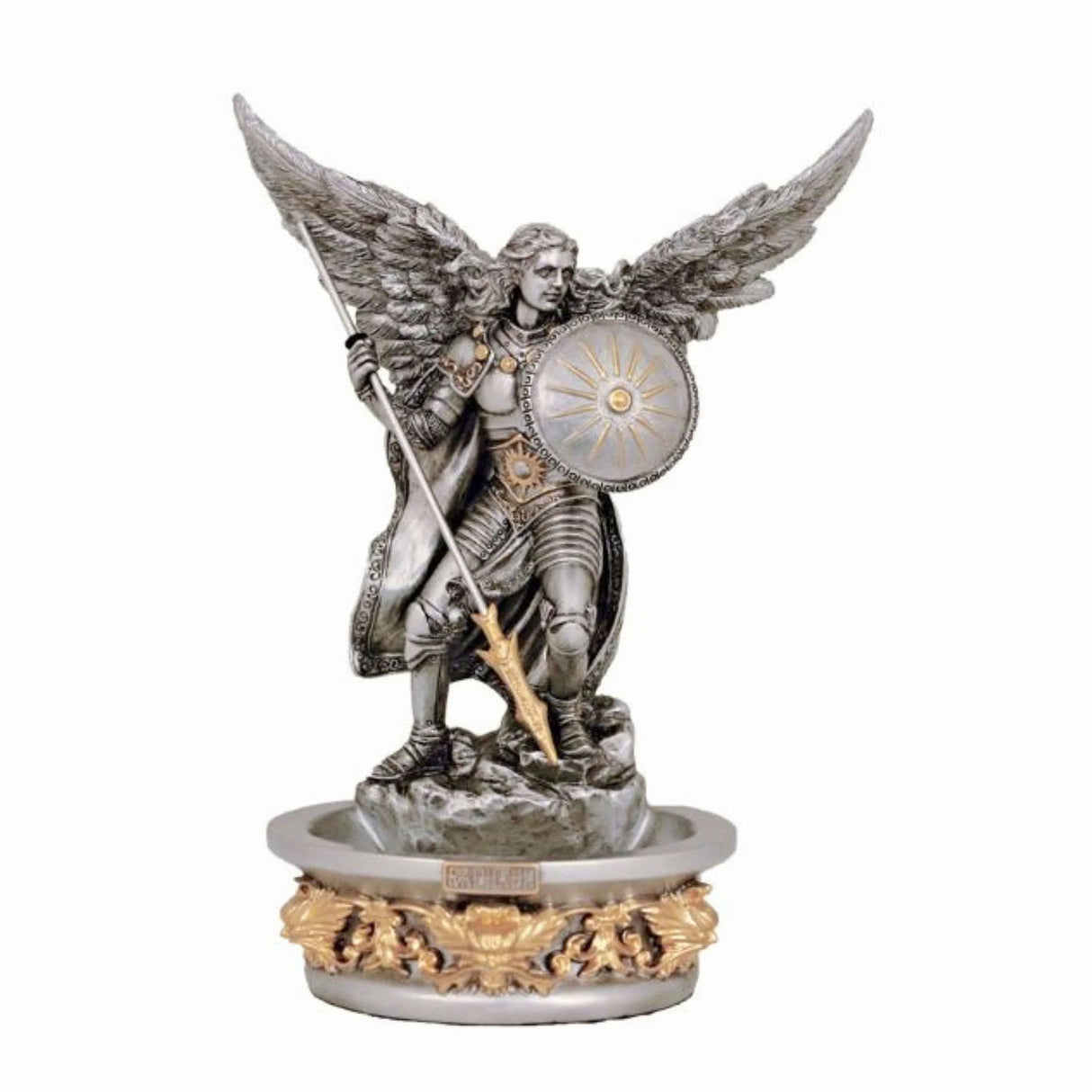 7" St Raphael Pewter Finish Holy Water Font SR-77498-PE