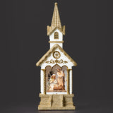 Confetti Lites Lighted Swirl White and Gold Church with Holy Family