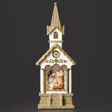 Confetti Lites Lighted Swirl White and Gold Church with Holy Family