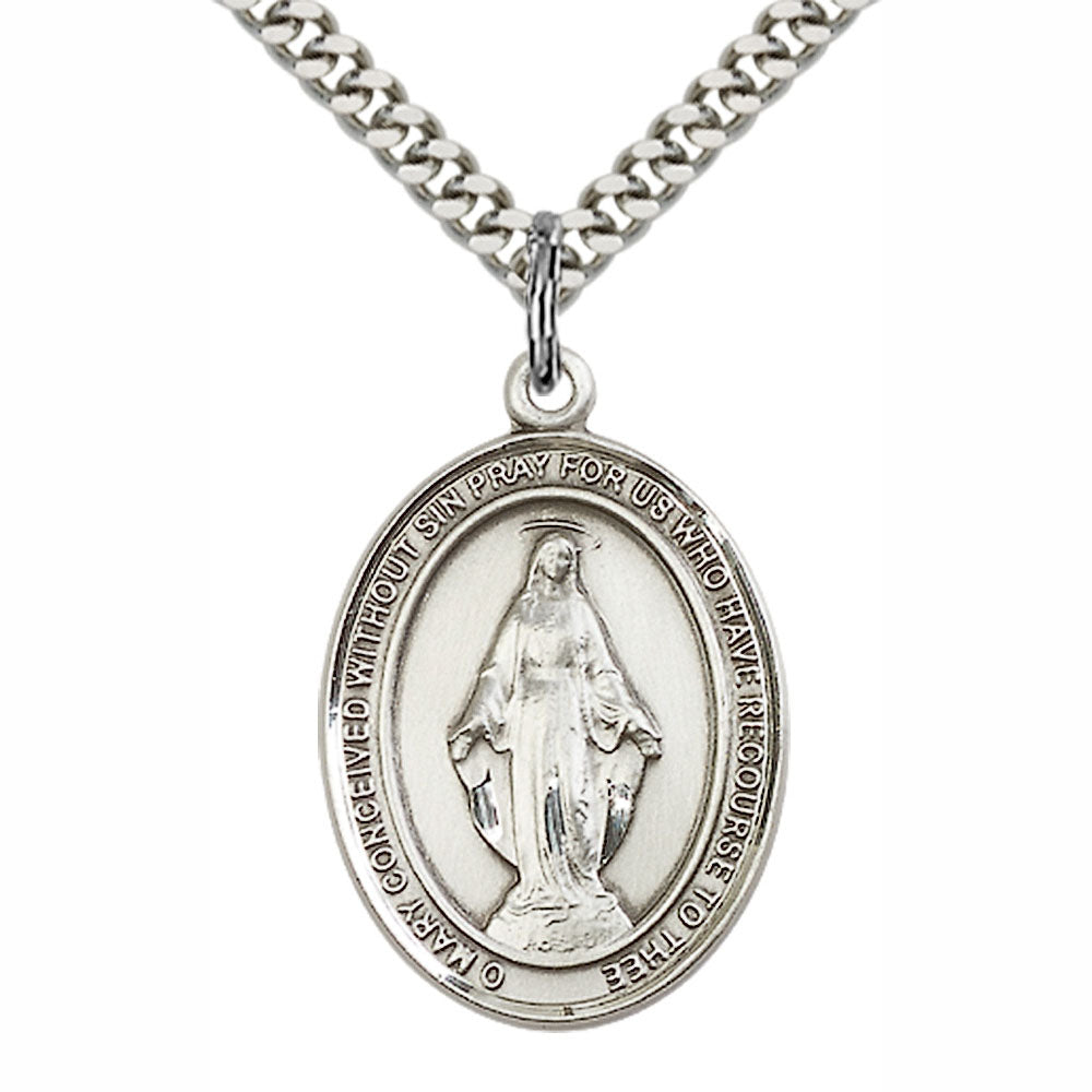 1" Sterling Silver Miracoulous Medal Necklace 7078SS/24S