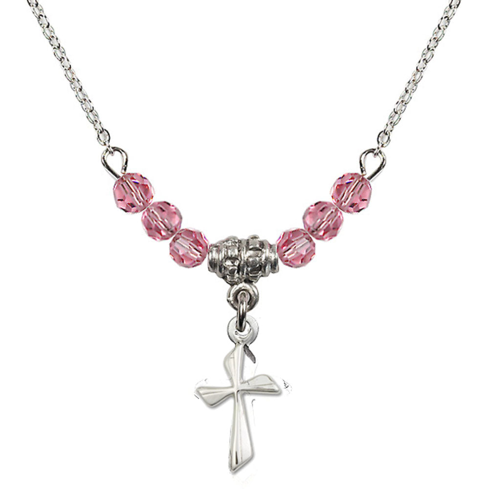 Modern Cross Medal Necklace with Rose Crystals N01RO