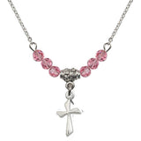 Modern Cross Medal Necklace with Rose Crystals N01RO