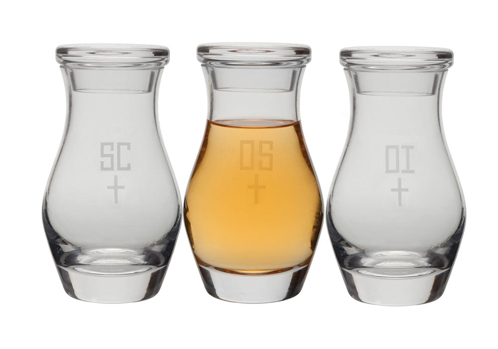 12 oz. Glass Chrismatory Set with Flat Stoppers