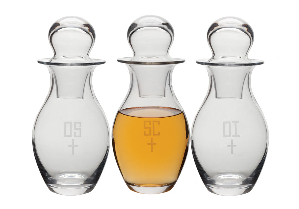 Large Imported Glass Chrismatory Set - 48 oz. capacity bottles