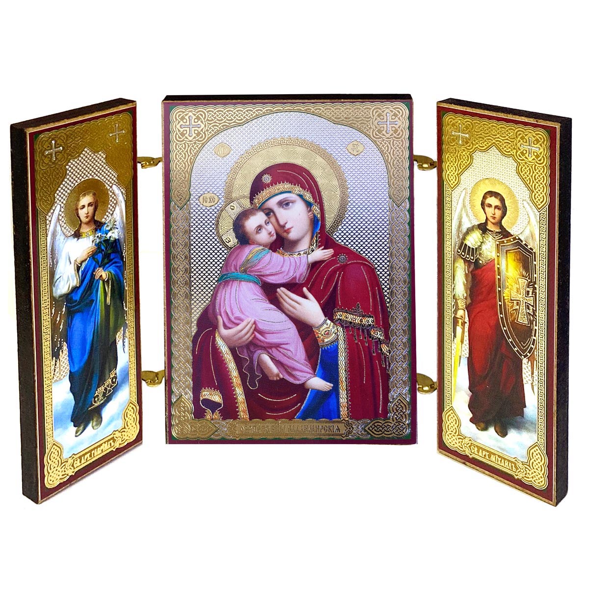 Small Triptych Our Lady of Vladimir with Angels Icons U446