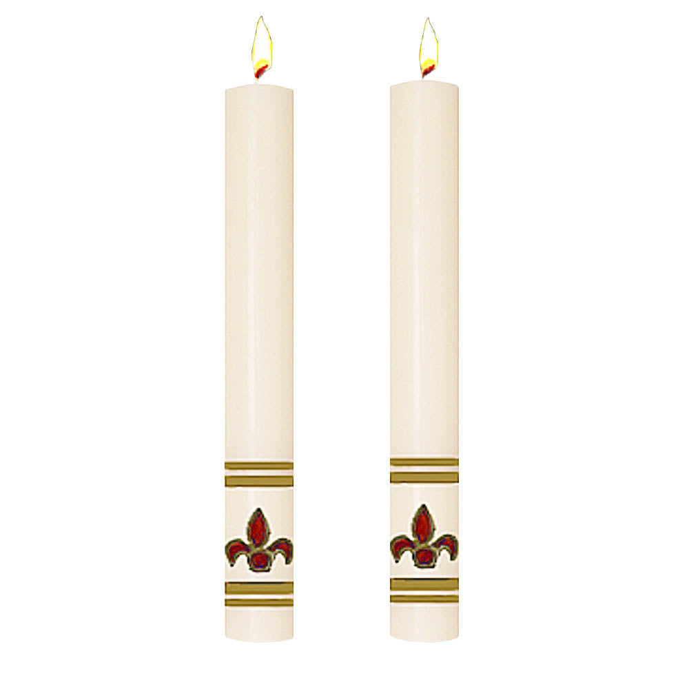Set of Two Fleur De Lis Side Altar Candle from Dadant - All Sizes & Colors
