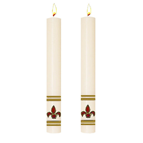 Set of Two Fleur De Lis Side Altar Candle from Dadant - All Sizes & Colors