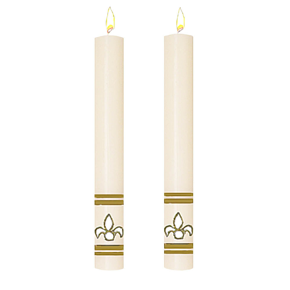 Set of Two Fleur De Lis Side Altar Candle from Dadant - All Sizes & Colors