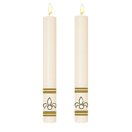 Set of Two Fleur De Lis Side Altar Candle from Dadant - All Sizes & Colors