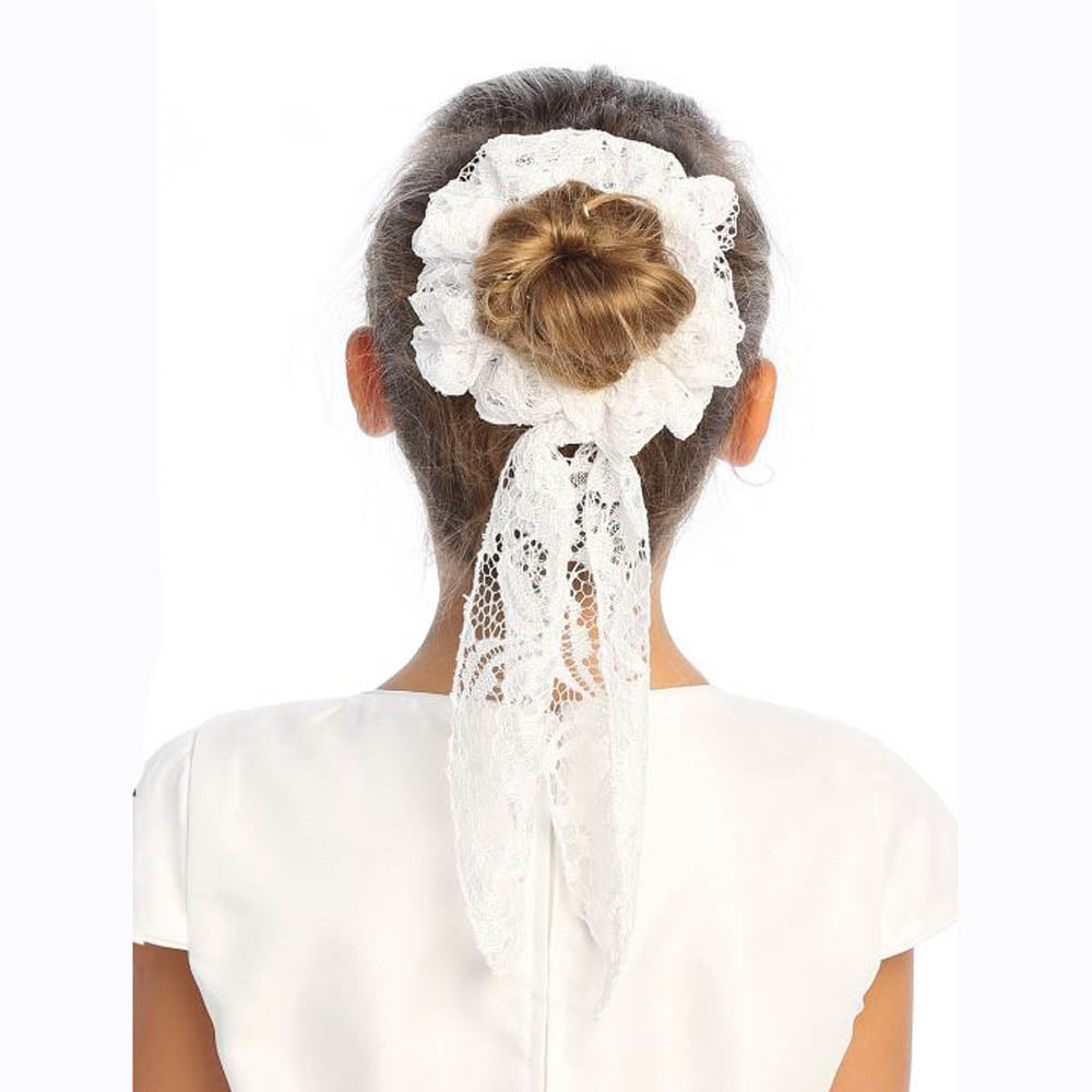 White Bun Wrap Scrunchie with Lace