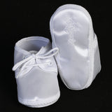 White Satin Oxford Baby Shoes for Boys