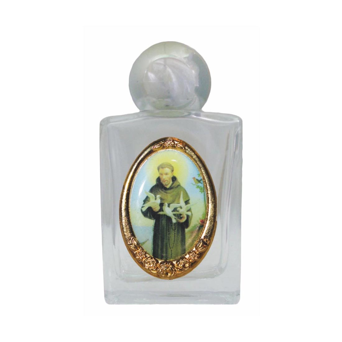 St Francis Holy Water Bottle in Glass Color Medallion