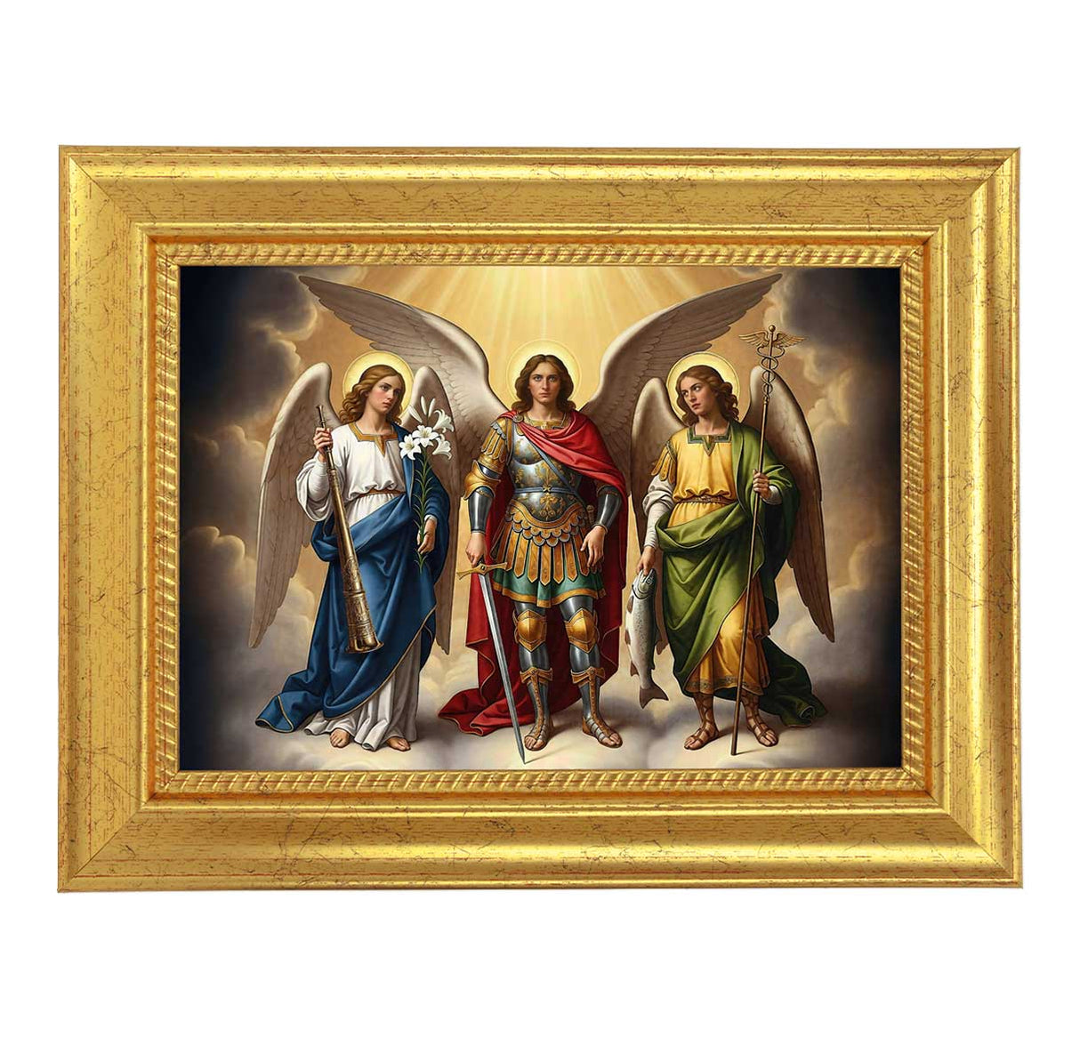 5x7 inch Three Archangels Textured Art in Gold Frame