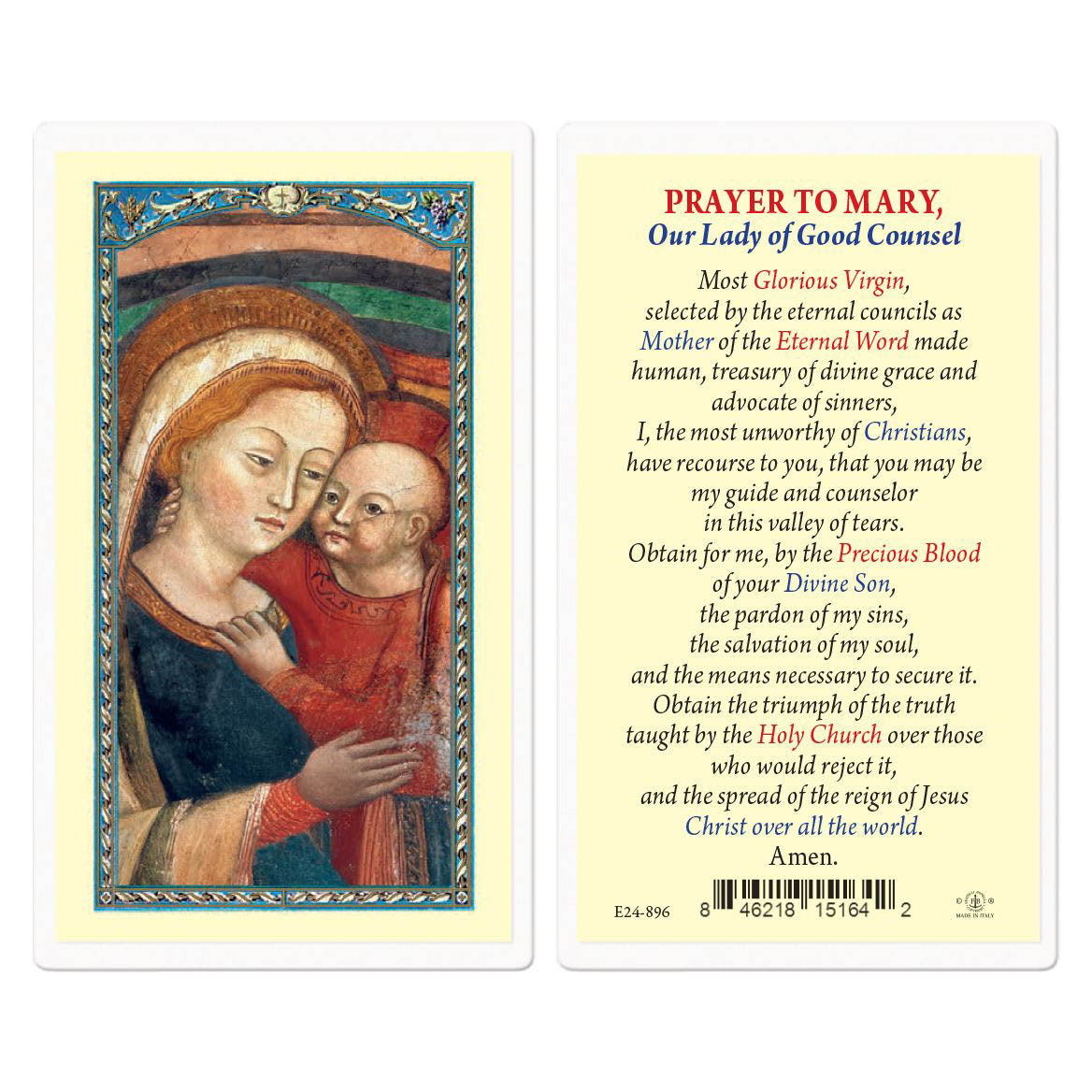 Our Lady of Good Council Laminated Prayer Cards E24-896