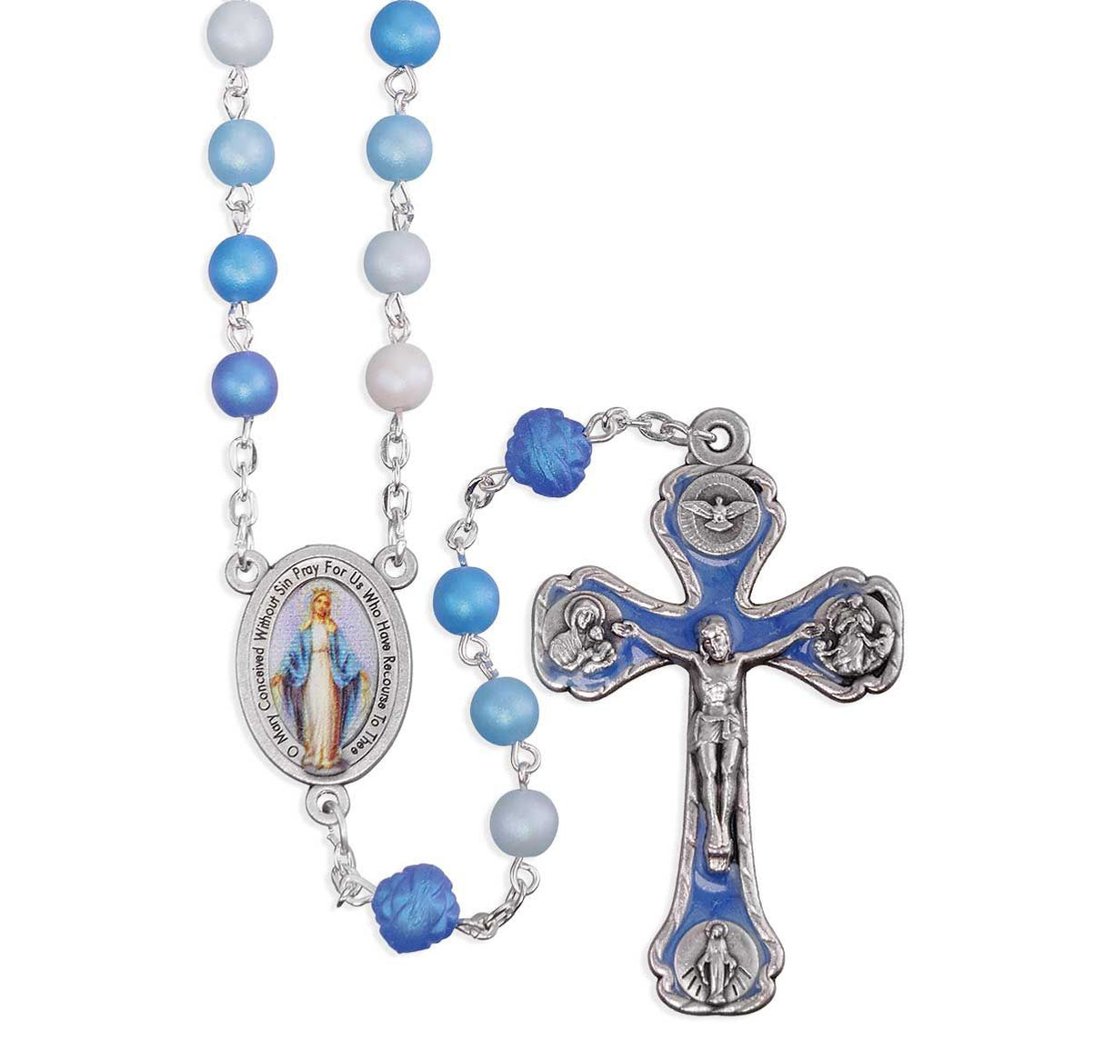 6mm Frosted Mix Blue Bead Rosary - Mid-Priced 9006