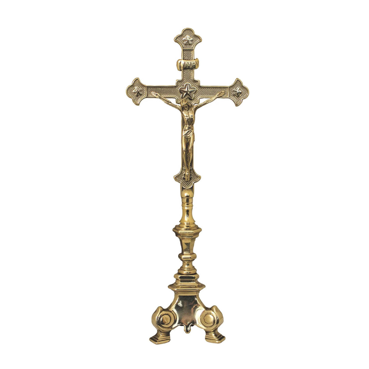 Standing Brass Crucifix - 16 inches tall