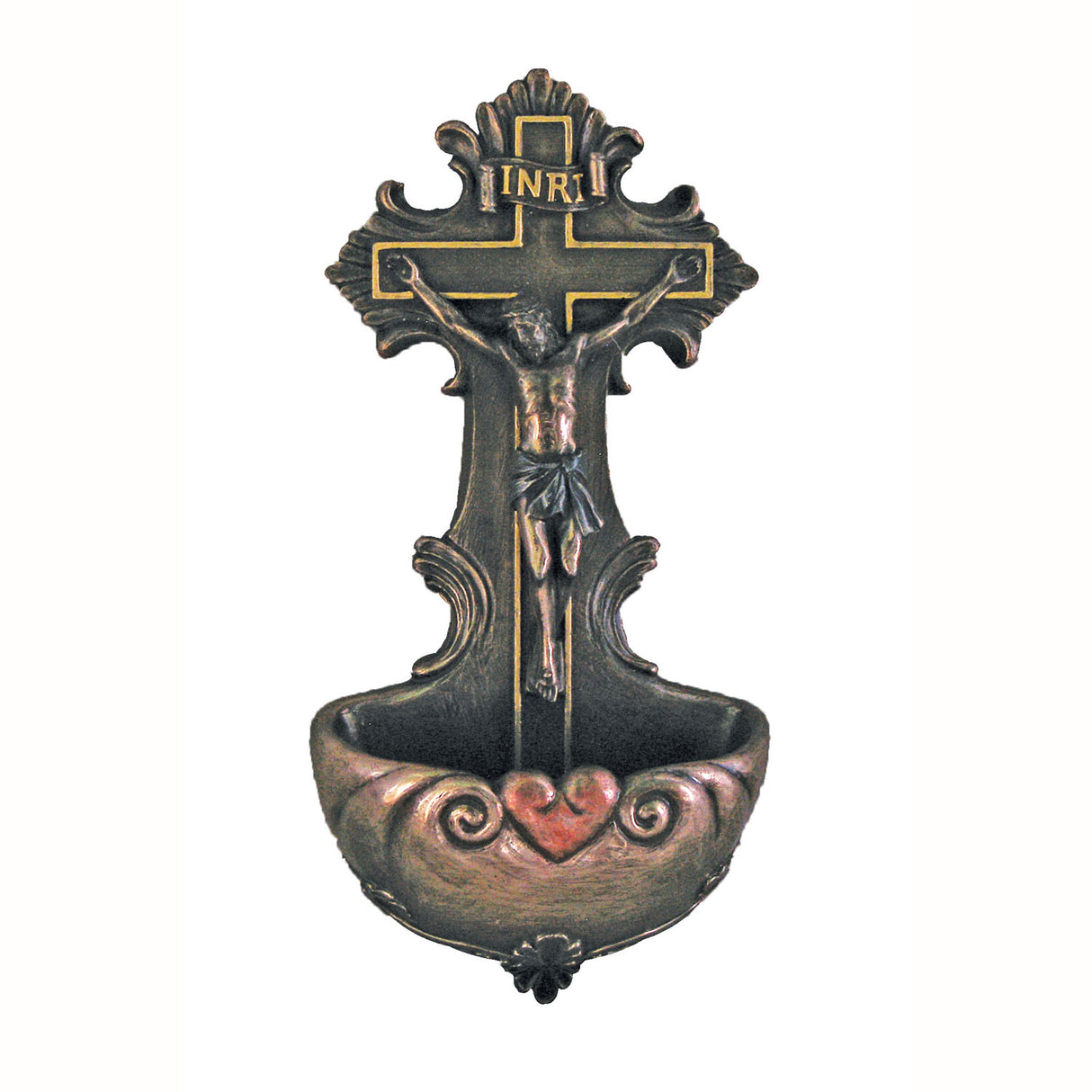 Crucifix Holy Water Font in Cold Cast Bronze by Veronese Statuary