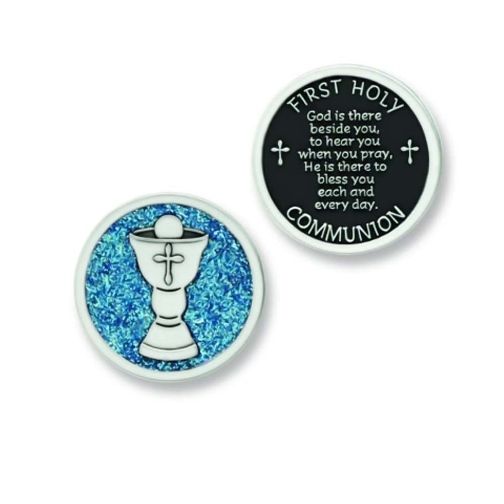 First Communion Pocket Coin with Blue Epoxy Finish