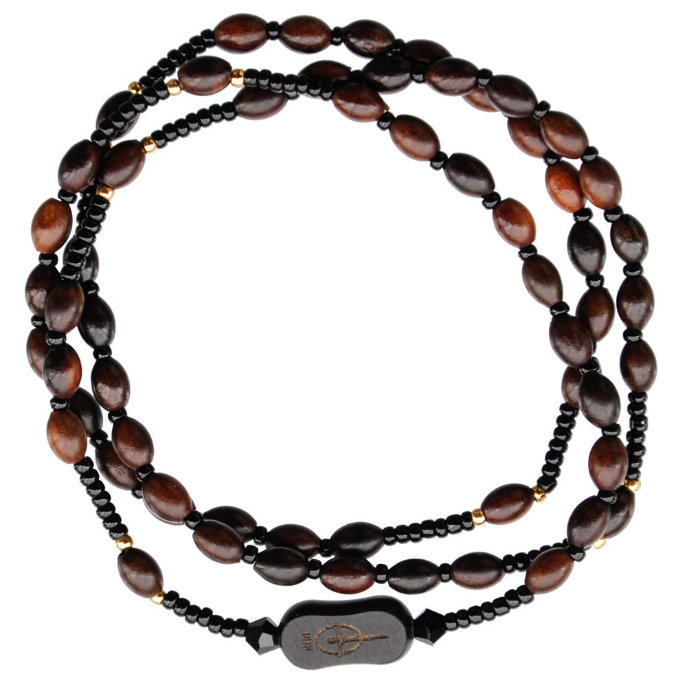 4mm Brown Jujube Wood Twist Rosary Bracelet "Jesus"