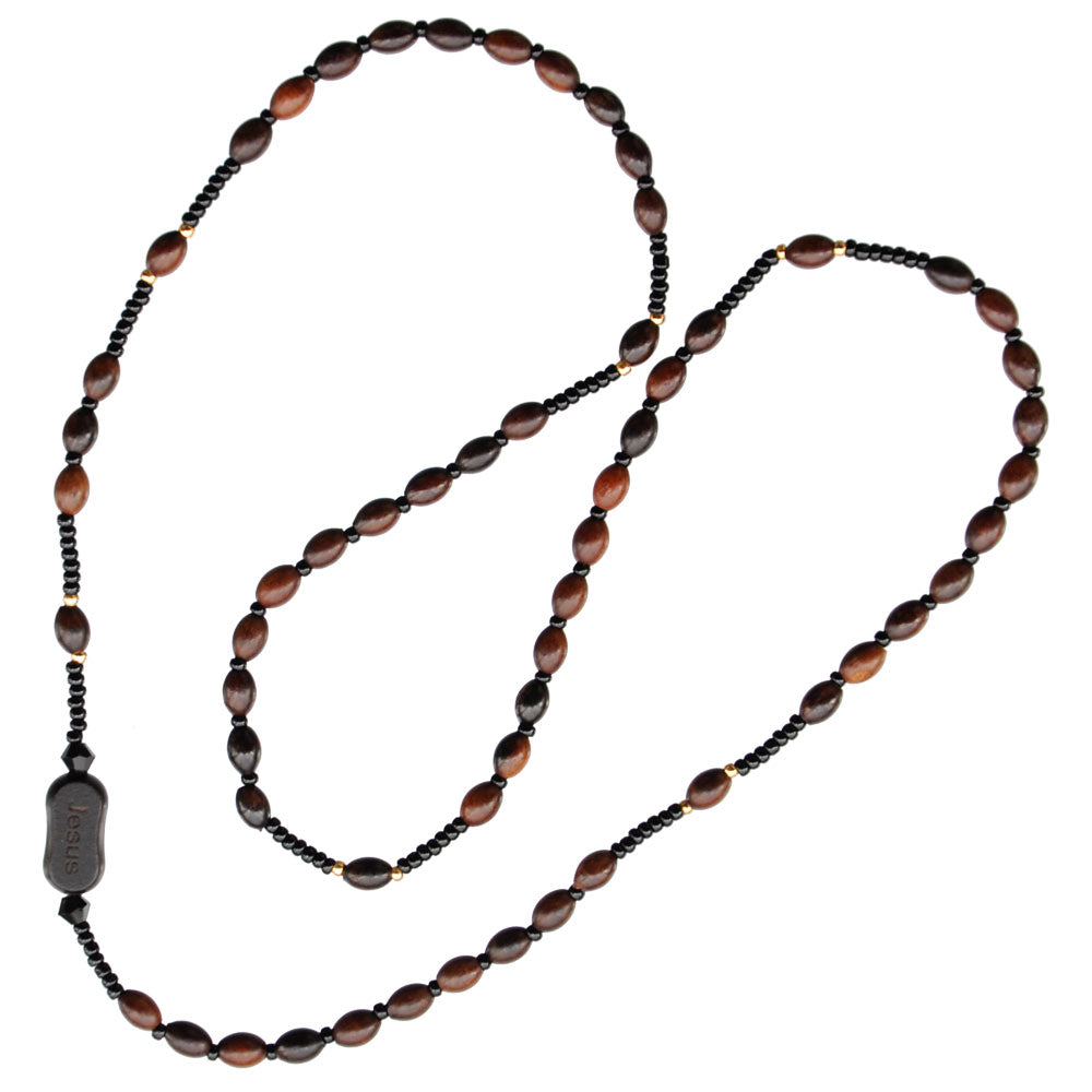 4mm Brown Jujube Wood Twist Rosary Bracelet "Jesus"