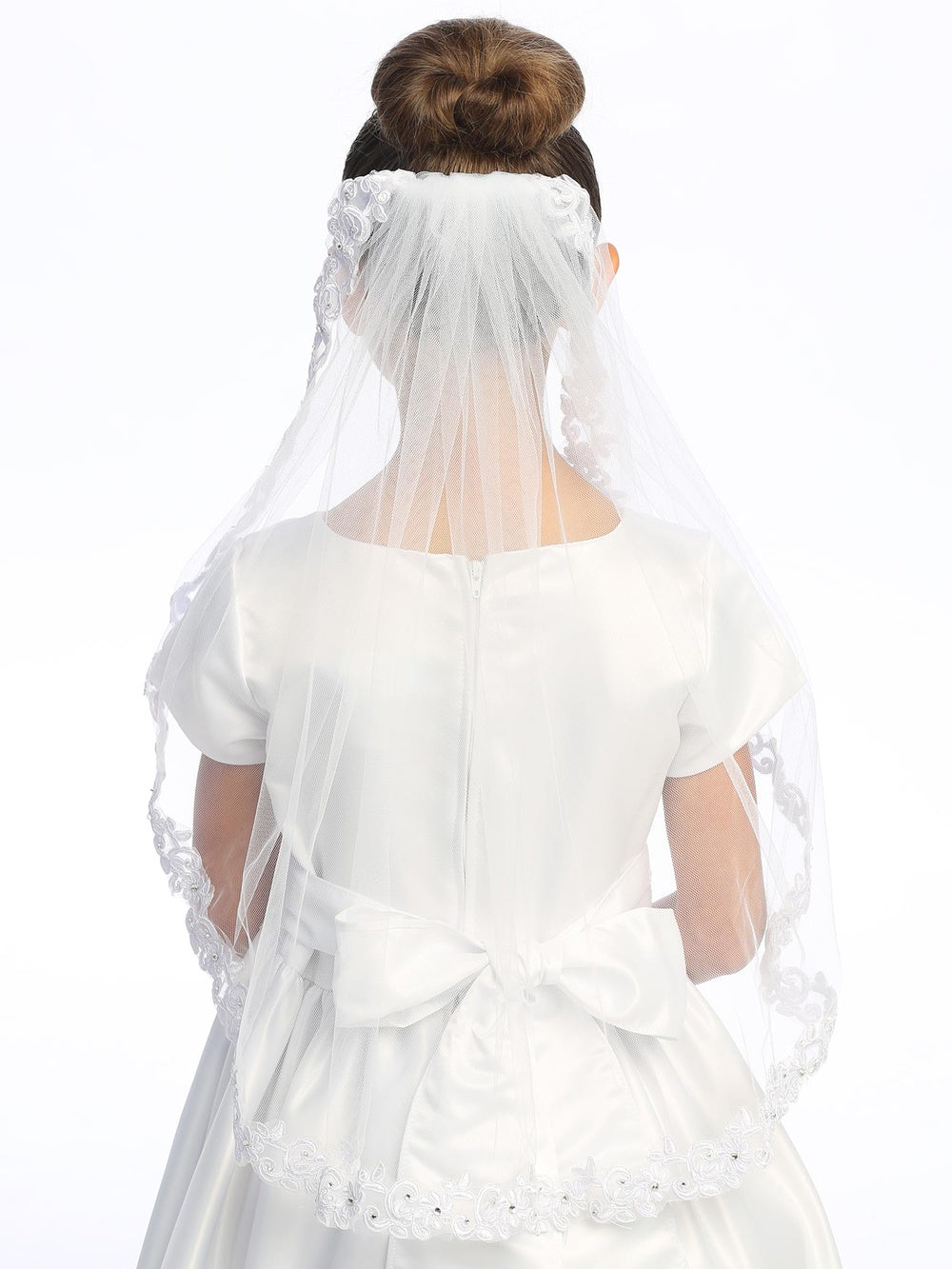 Leah Lace Trim Comb Communion Veil