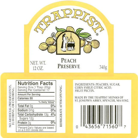 Trappist Peach Preserves 12 oz