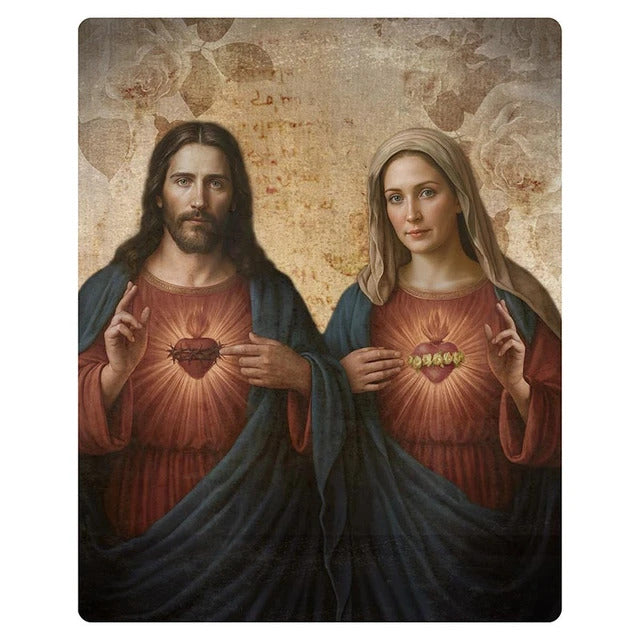 The Sacred Hearts of Jesus and Mary - Printed Wood Plaque