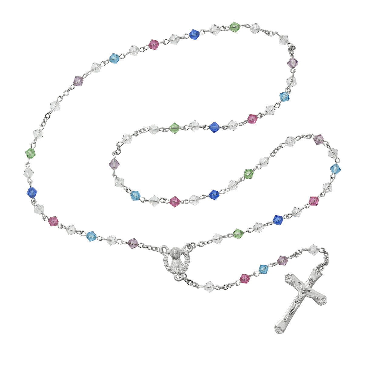 5mm Multi-Color Swarovski & Silver Finish Rosary