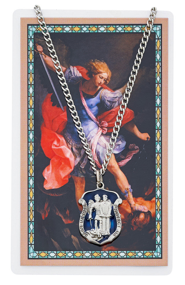 St Michael Blue Police Pendant & Holy Card Set