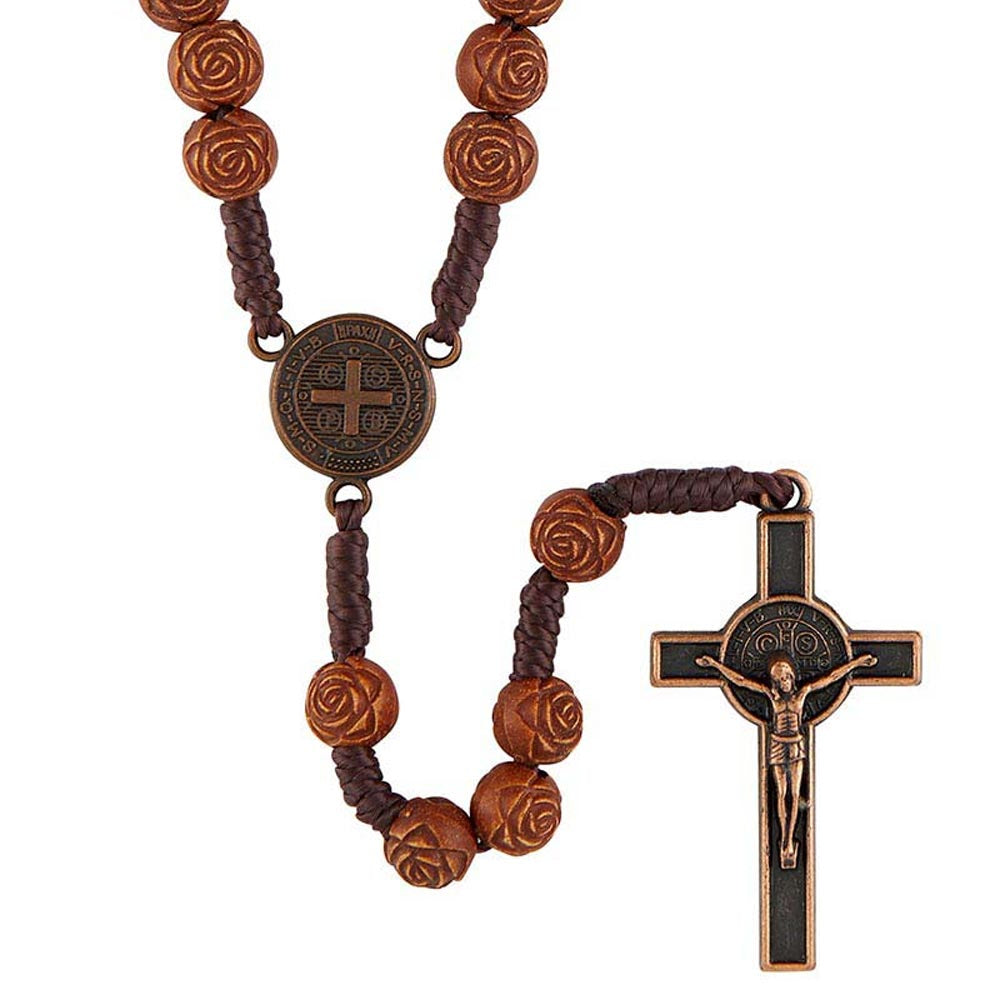 Budget Brown St Benedict Wood & Paracord Rosary