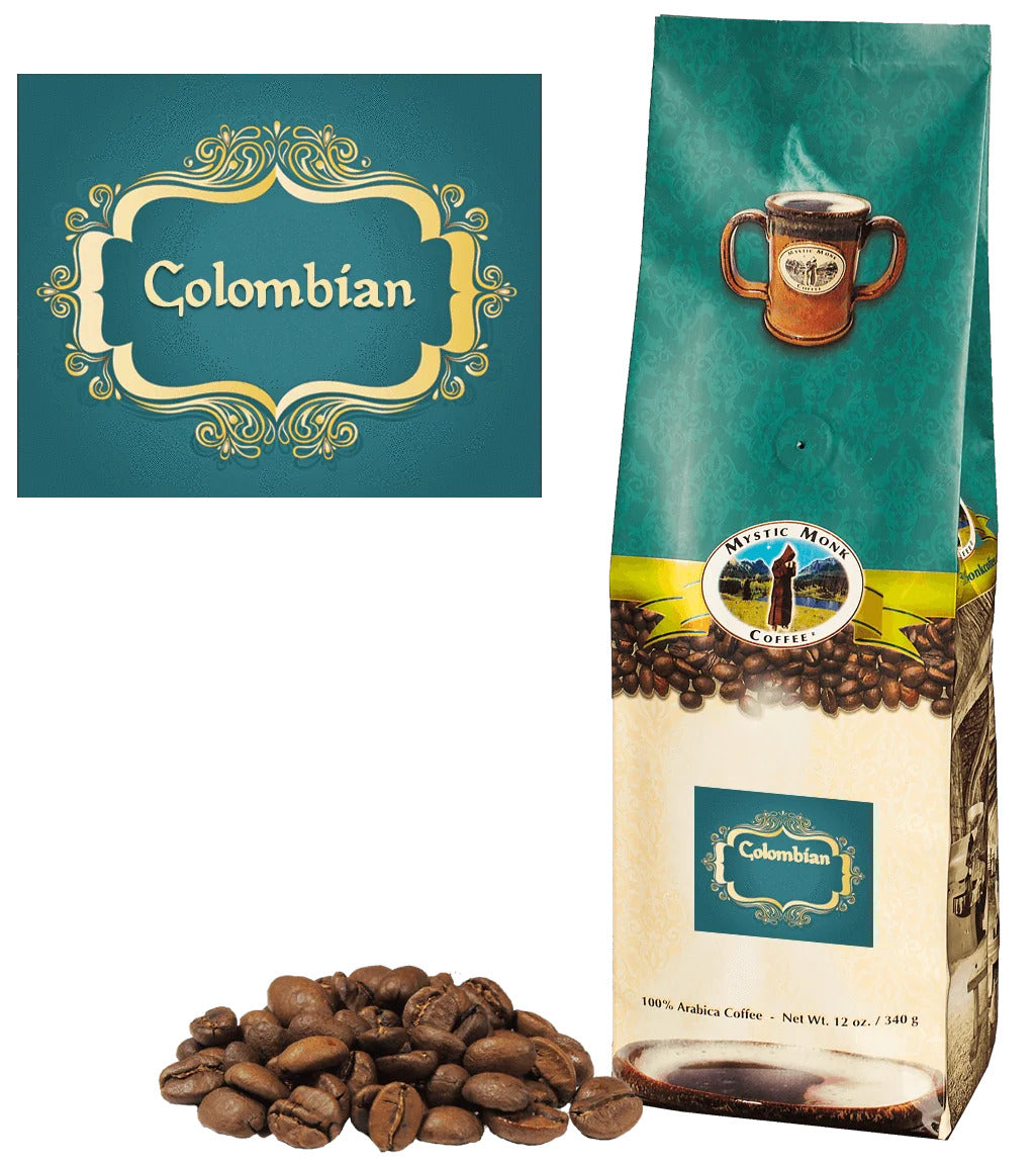 Mystic Monk Whole Bean Colombian Coffee 12oz.