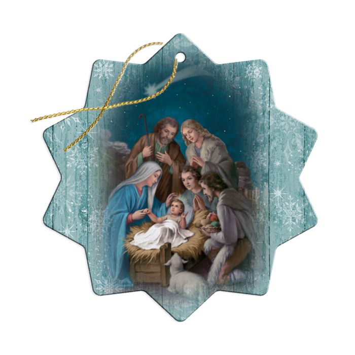 Wood Fine Art Nativity Ornament in Blues 251115