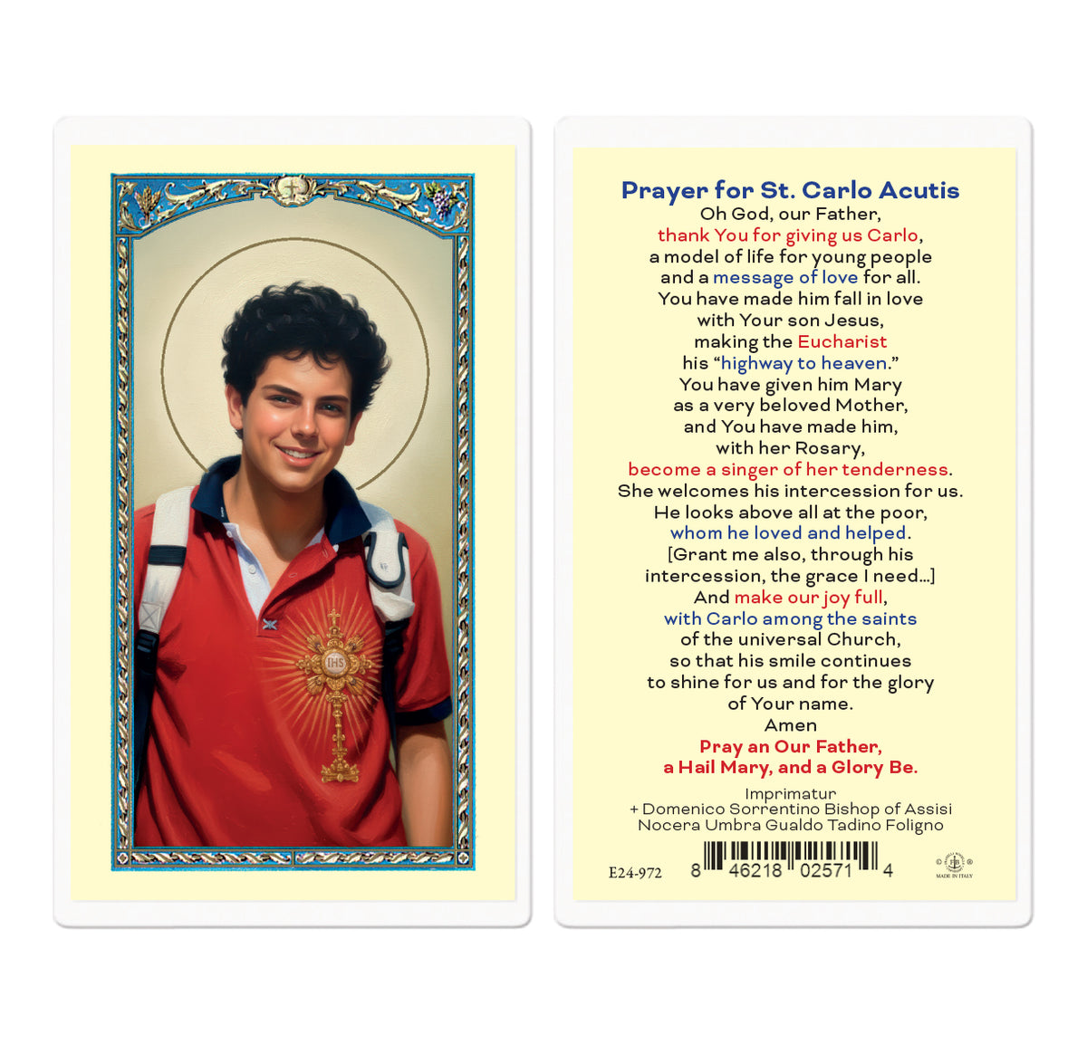 Oracion a San Carlos Acutis - Laminated Holy Card