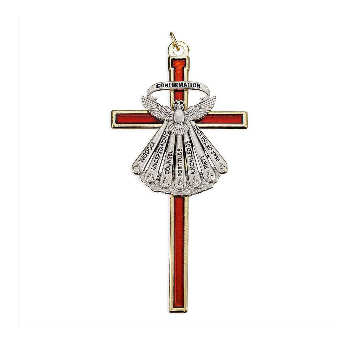 4.5" Red & Gold Holy Spirit Confirmation Cross