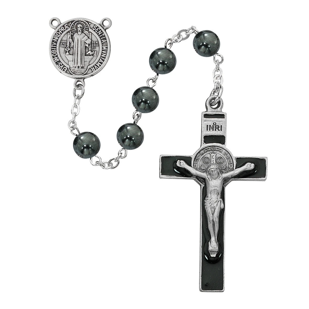 Saint Benedict Hematite Rosary Beads - R974F