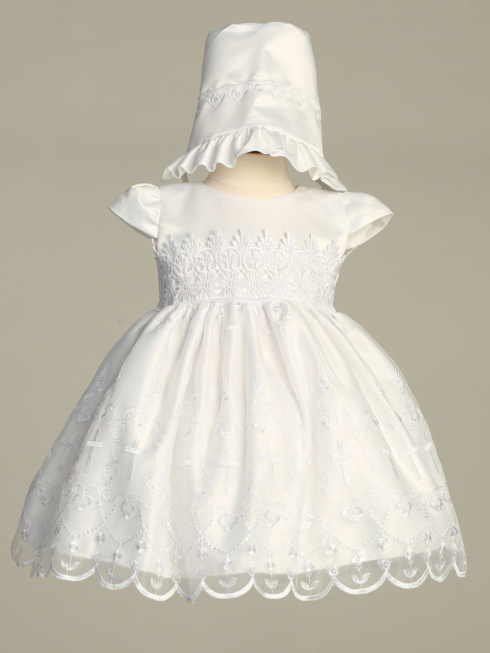 Crystal Baptism or Christening Dress with Bonnet